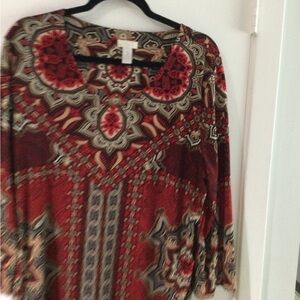 Woven Bohemian Print Long-Sleeve Top - Red